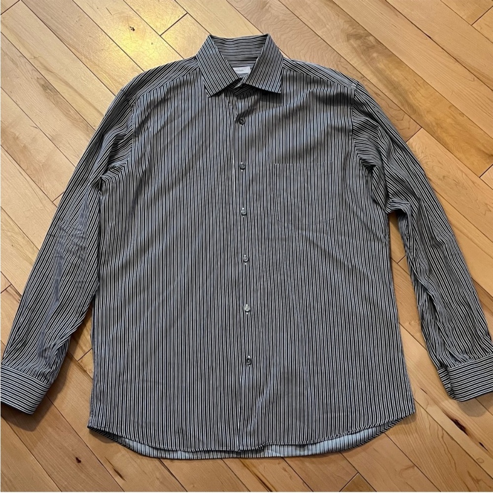 Ermenegildo Zegna Button Down Dress shirt brown navy white striped extra large